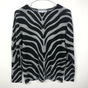 The Cashmere Project Gray Black Zebra Swirl Long Sleeve Cashmere Sweater XS